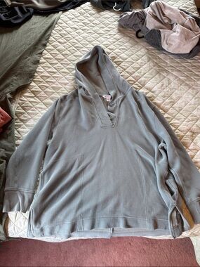 Athleta Waffle-Knit Hooded Pullover in Light Sage